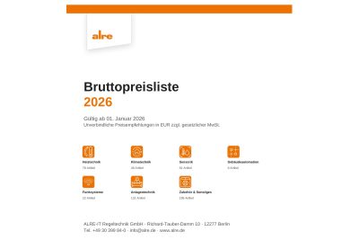 Titelseite der alre Bruttopreisliste 2026